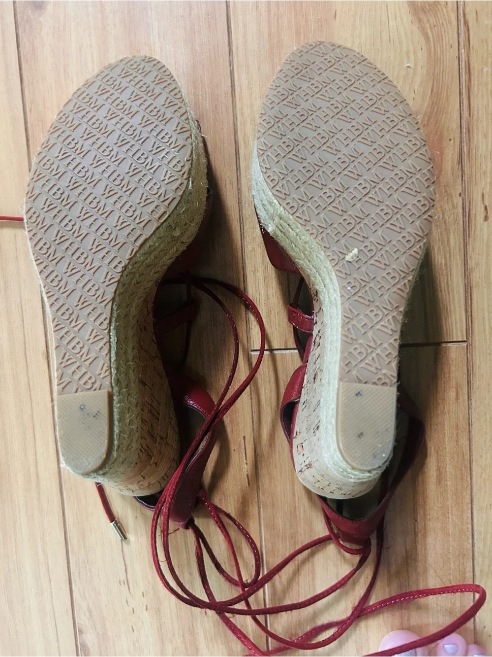White House Black Market Red Lace-Up Espadrille Wedges